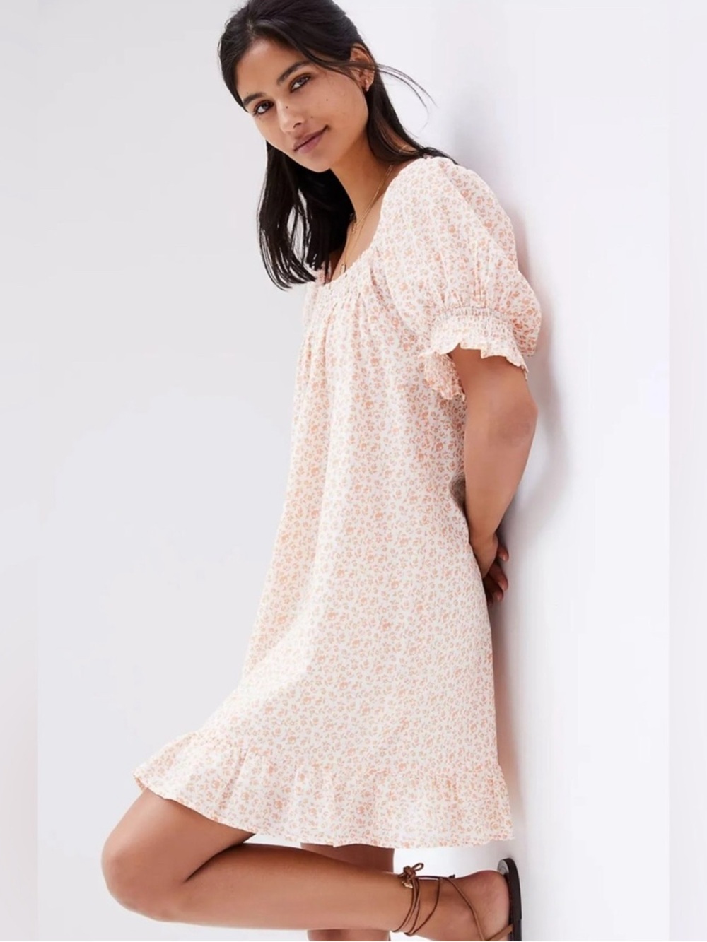 Anthropologie dRA Puff-Sleeved Mini Dress Cotton Milkmaid Cottagecore Size M